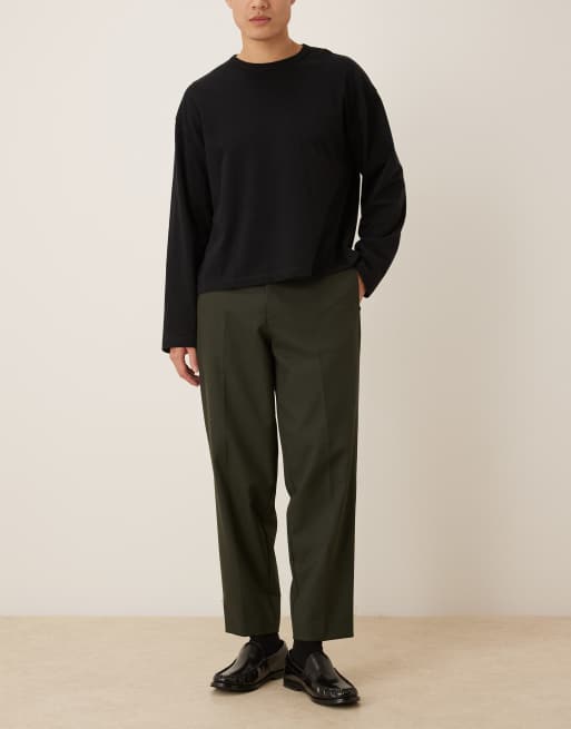 Pantalones de vestir verdes de corte tapered extragrande con patrón de espiga de ASOS DESIGN, 2 de 5