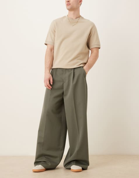 Pantalones de vestir verdes de pernera ancha con pinzas de ASOS DESIGN - view 1