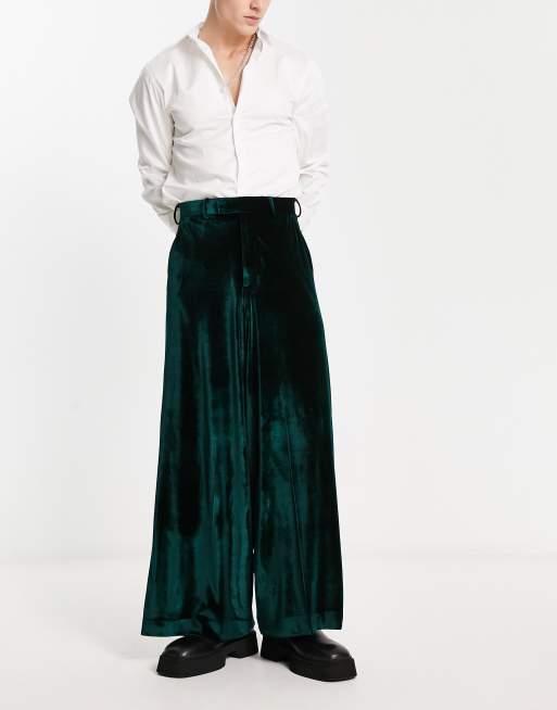 Pantalones de vestir verdes de pernera muy ancha de terciopelo de ASOS DESIGN, 4 de 4