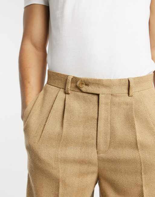 Pantalones elegantes de pernera ancha y talle alto en color camel con  diseño de espiga de ASOS DESIGN