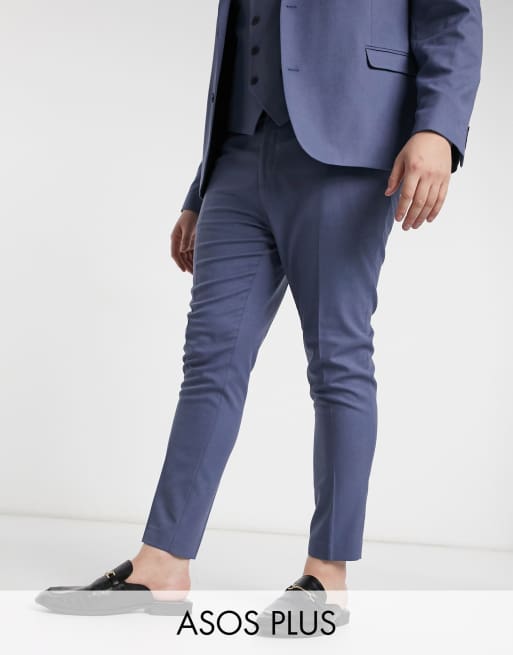 Pantalones en color azul medio de traje de boda de talla grande muy entallados con microtextura para de ASOS DESIGN