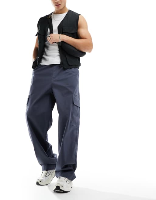 Pantalones gris carbón cargo muy holgados con cinturilla elástica de ASOS DESIGN