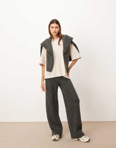 Pantalones gris carbón de pernera recta de punto de bouclé de ARRANGE (parte de un conjunto) - view 1