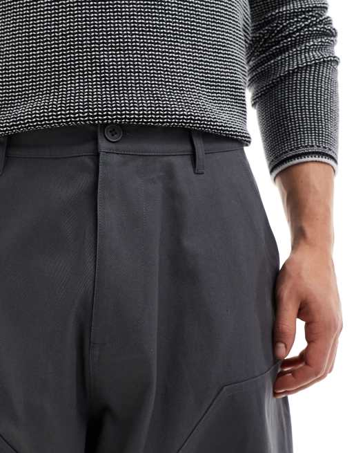 Pantalones gris carbón holgados y extragrandes con paneles en las rodillas de lona de ASOS DESIGN , 4 de 5