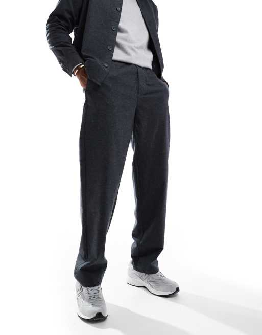 Pantalones gris carbón sueltos de franela de ONLY & SONS (parte de un conjunto)
