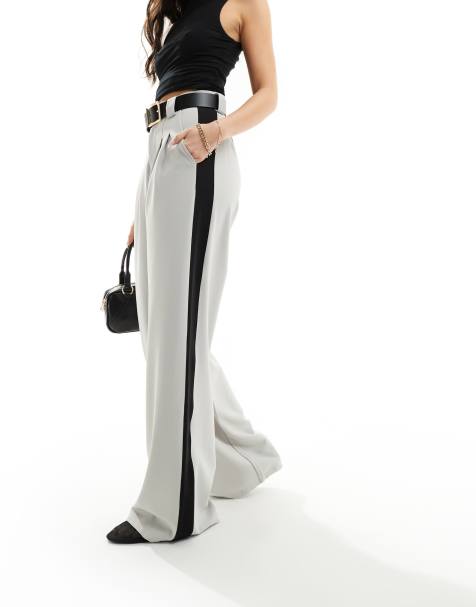 Pantalones gris claro de pernera ancha con banda lateral de ASOS DESIGN  - view 1