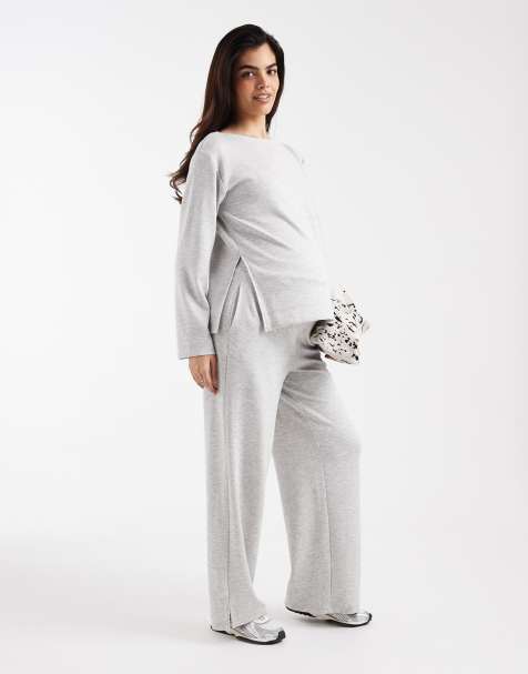 Pantalones gris claro de pernera ancha de punto liso de Vero Moda Maternity (parte de un conjunto) - view 1