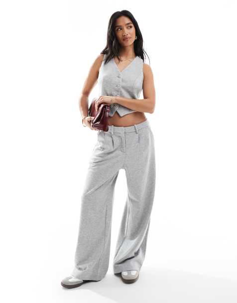 Pantalones gris claro jaspeado de pernera ancha de punto liso de Vero Moda Petite (parte de un conjunto) - view 1