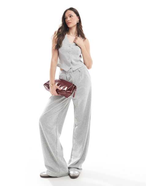Pantalones gris claro jaspeado de pernera ancha de punto liso de Vero Moda Tall (parte de un conjunto) - view 1