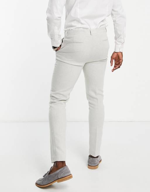 Pantalones gris hielo de corte pitillo de sarga de mezcla de lana de ASOS DESIGN, 2 de 4