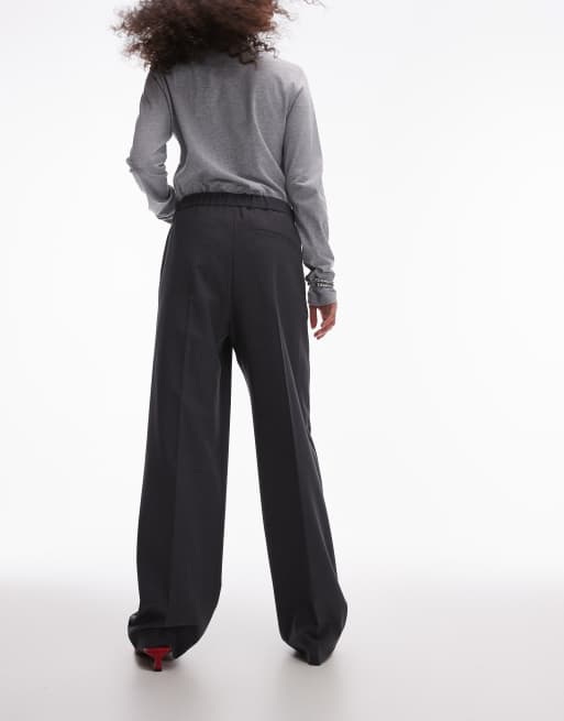 Pantalones gris jaspeado de pernera recta con cinturilla elástica