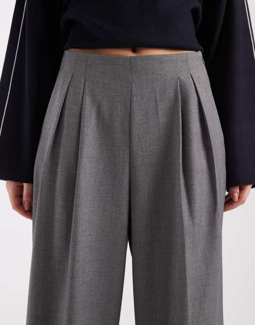 Pantalones gris medio jaspeado de pernera ancha con pinzas delanteras de Vero Moda, 3 de 5