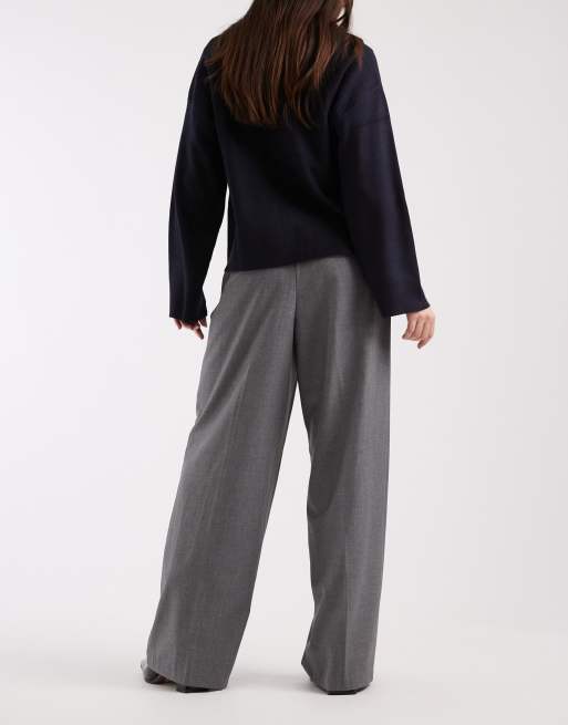 Pantalones gris medio jaspeado de pernera ancha con pinzas delanteras de Vero Moda, 4 de 5