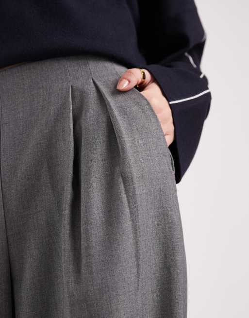 Pantalones gris medio jaspeado de pernera ancha con pinzas delanteras de Vero Moda, 5 de 5