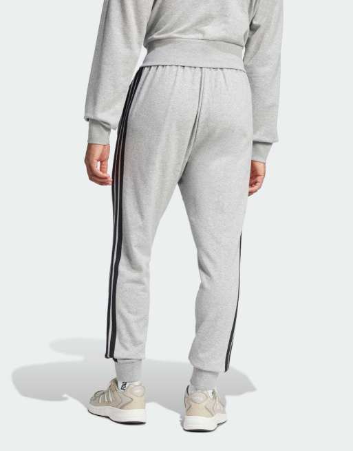 Pantalones gris medio jaspeado y negros básicos con 3 rayas de felpa rizada de adidas Performance, 2 de 4