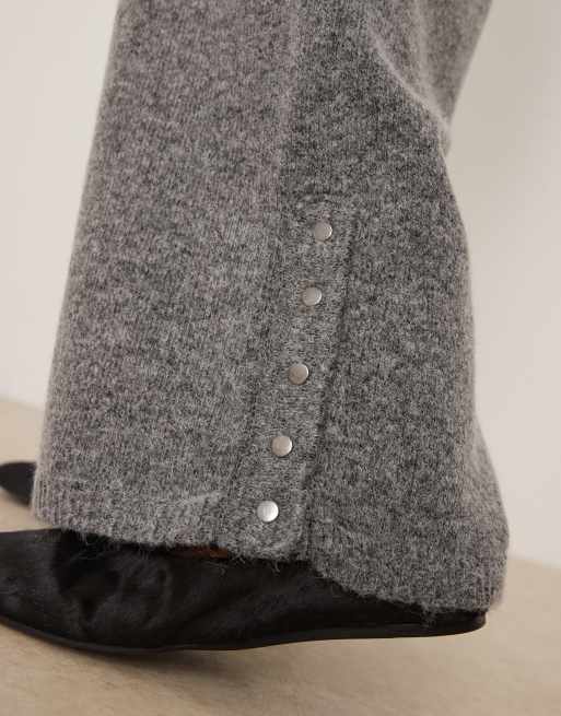 Pantalones gris medio melange de pernera ancha de punto de VILA (parte de un conjunto), 3 de 5