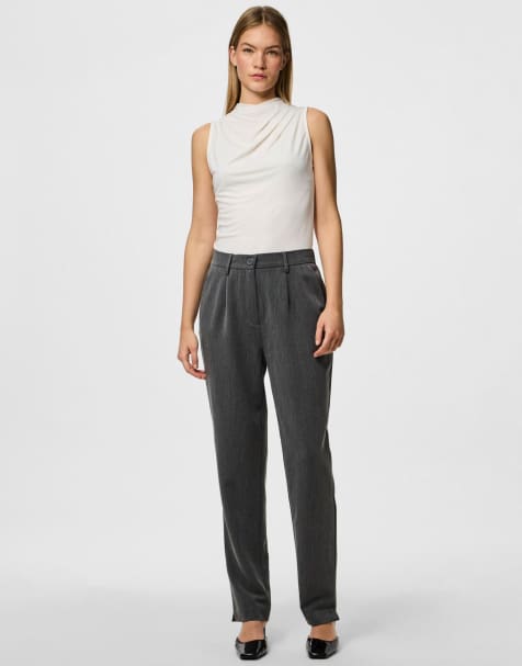 Pantalones gris oscuro jaspeado de Pieces - view 1