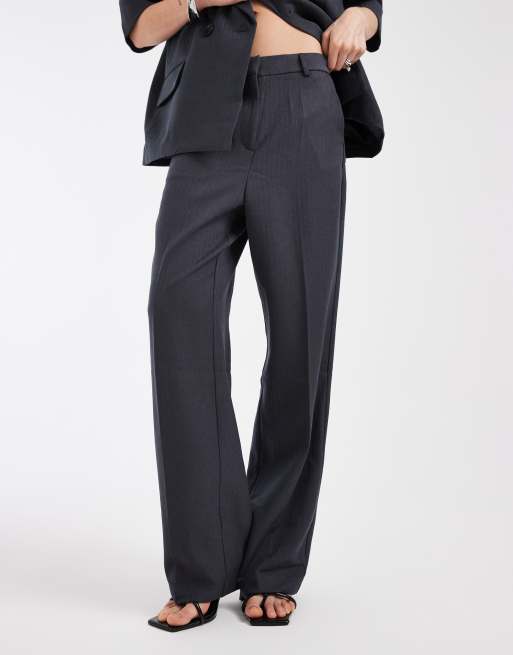 Pantalones gris oscuro jaspeado de talle medio y pernera ancha de Vero Moda (parte de un conjunto), 2 de 5
