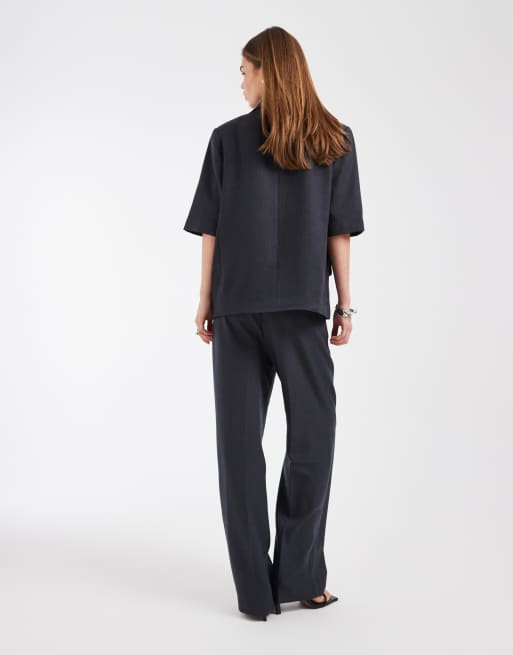 Pantalones gris oscuro jaspeado de talle medio y pernera ancha de Vero Moda (parte de un conjunto), 5 de 5