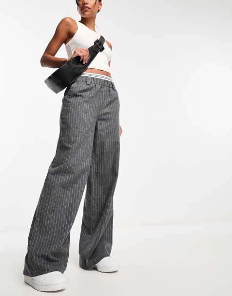 Pantalones grises a rayas de pernera ancha con detalle en la cintura de ASOS DESIGN - view 1