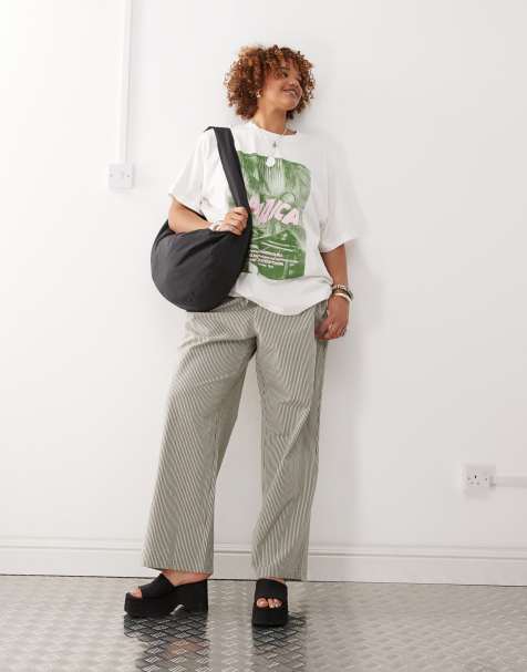 Pantalones grises a rayas de pernera ancha con lazada delantera de Noisy May Curve - view 1