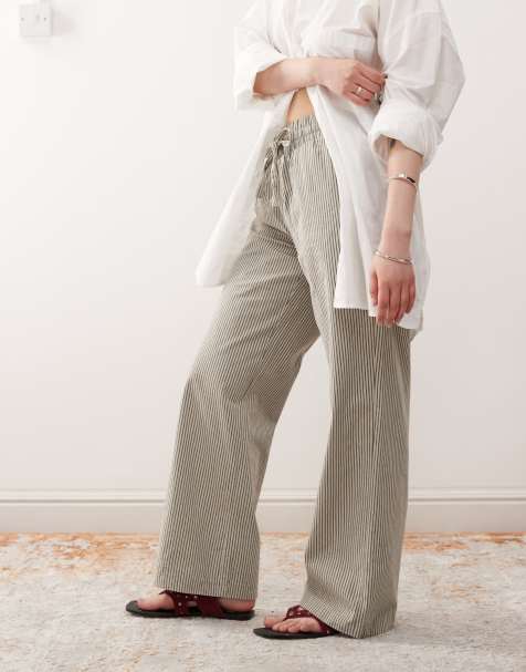 Pantalones grises a rayas de pernera ancha con lazada delantera de Noisy May Petite - view 1