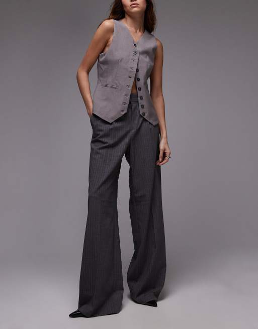 Pantalones grises a rayas extralargos de Mango