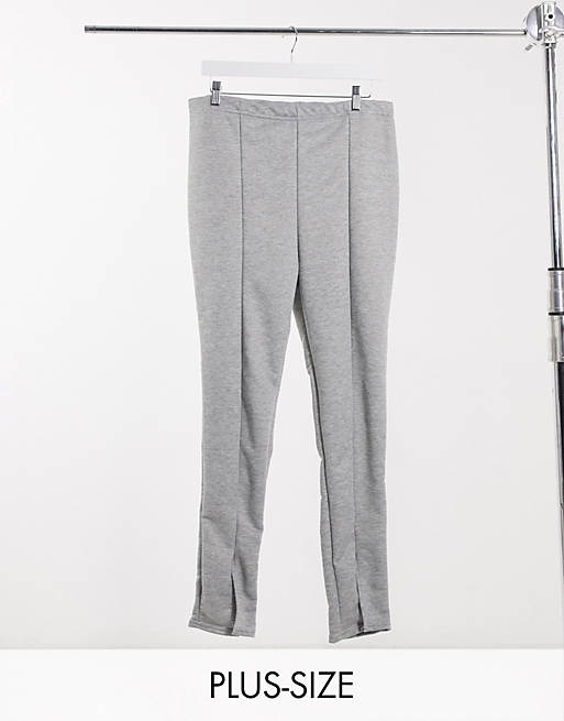 Pantalones grises ajustados con abertura de Fashionkilla Plus