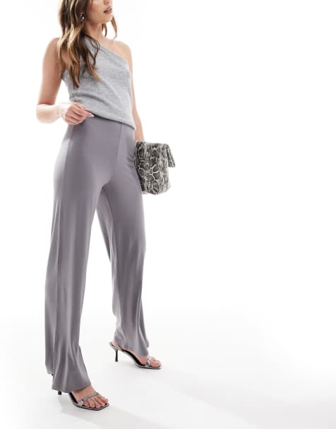 Pantalones grises básicos de pernera ancha de punto liso de ASOS DESIGN - view 1