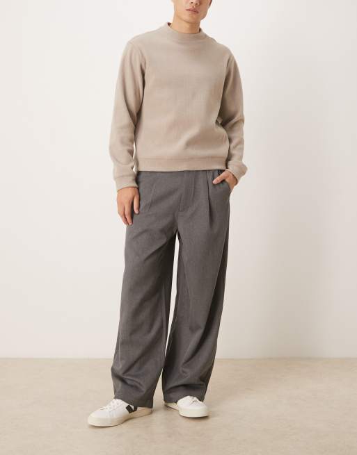 Pantalones grises de corte holgado extragrande sin cierres de tejido efecto lana de ASOS DESIGN, 2 de 5