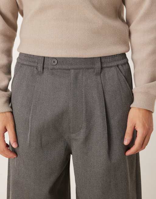Pantalones grises de corte holgado extragrande sin cierres de tejido efecto lana de ASOS DESIGN, 4 de 5