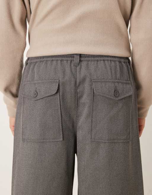 Pantalones grises de corte holgado extragrande sin cierres de tejido efecto lana de ASOS DESIGN, 5 de 5