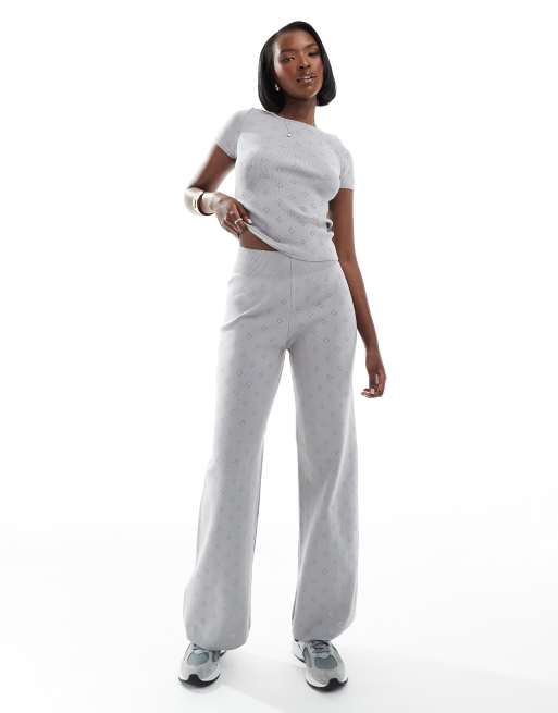 Pantalones grises de pernera ancha de punto pointelle de Fashionkilla (parte de un conjunto)