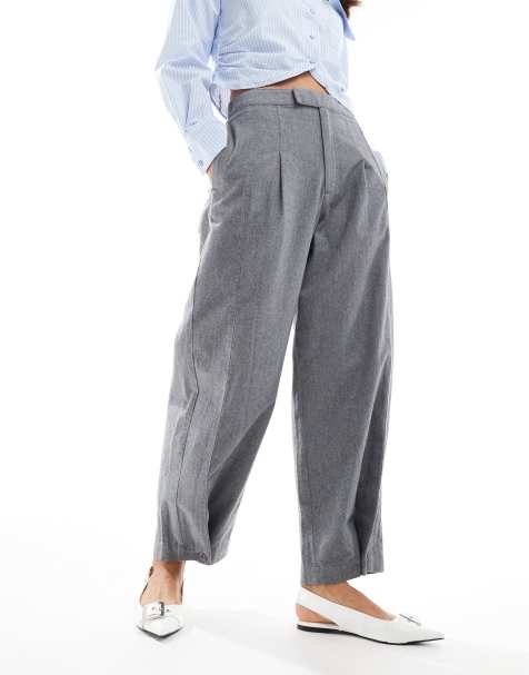 Pantalones grises de pernera barrel de franela de ASOS DESIGN - view 1