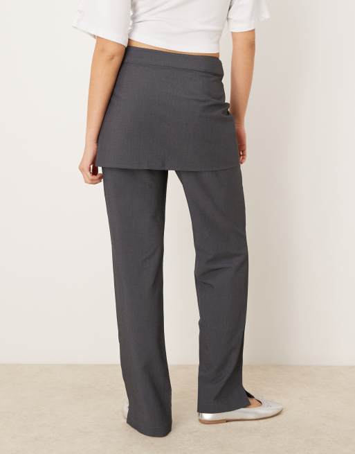 Pantalones grises de pernera recta con falda efecto 2 en 1 y lazada lateral de Pimkie, 2 de 5