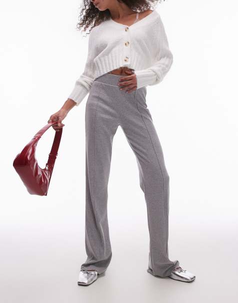 Pantalones grises de pernera recta con jaretas de canalé de Topshop - view 1