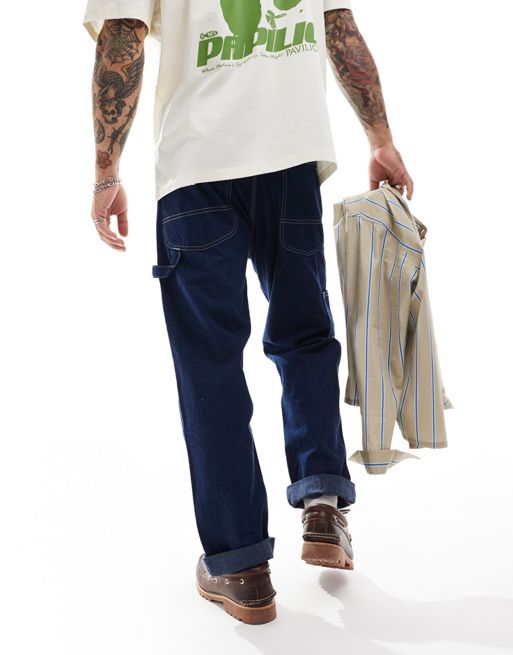 Pantalones holgados unisex de estilo carpintero con lavado oscuro enjuagado  de lona de la colección cápsula Workwear de Lee
