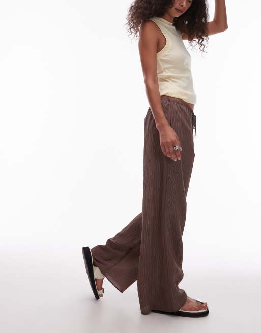 Pantalones marrón chocolate a rayas de pernera ancha con cordón ajustable de Topshop (parte de un conjunto), 2 de 5