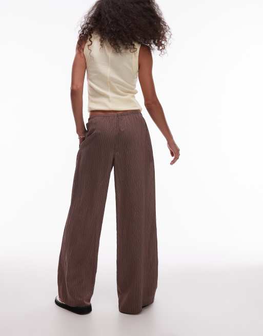 Pantalones marrón chocolate a rayas de pernera ancha con cordón ajustable de Topshop (parte de un conjunto), 3 de 5