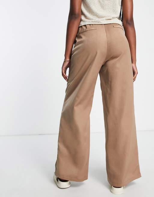 Pantalones marrón chocolate de pernera recta con cordón ajustable de Lola May, 2 de 4