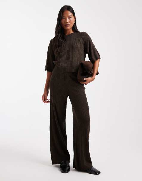 Pantalones marrón chocolate de punto de ONLY Petite (parte de un conjunto) - view 1