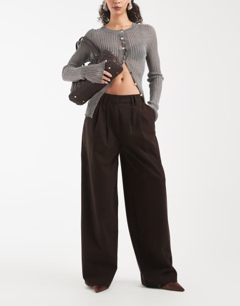 Pantalones marrón chocolate de talle bajo con pinzas de ASOS DESIGN - view 1