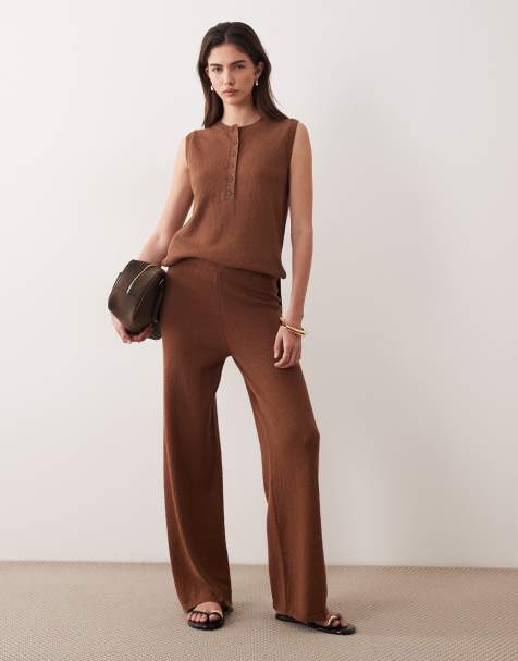 Pantalones marrón chocolate de tejido flameado de ASOS DESIGN (parte de un conjunto) - view 1