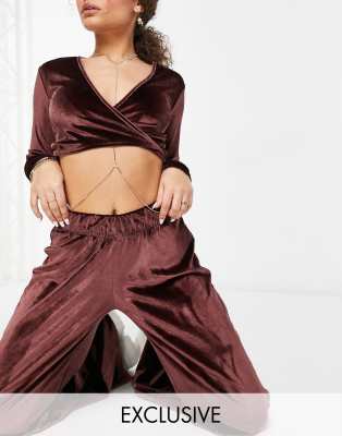Pantalones marrón chocolate de terciopelo de pernera ancha exclusivos de Fashionkilla (parte de un conjunto)