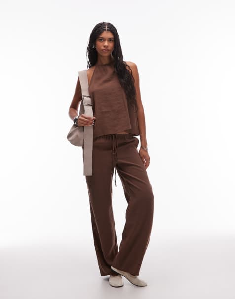 Pantalones marrón chocolate holgados sin cierres de modal de ASOS DESIGN - view 1
