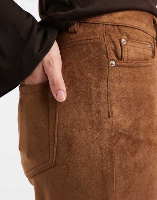 Pantalones marrón claro de talle alto y pernera ancha de antelina de Vero Moda, 5 de 5