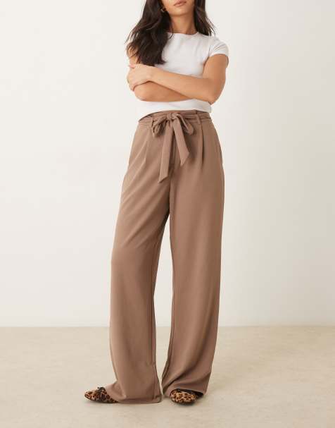 Pantalones marrón fósil de pernera ancha con lazada en la cintura de VILA - view 1