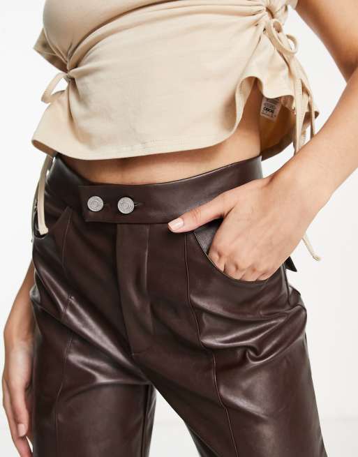 Pantalon efecto piel discount marron