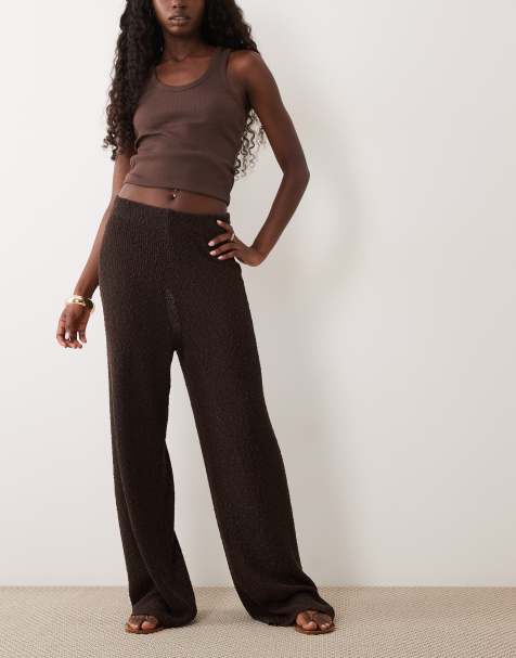Pantalones marrón moca de corte tapered de punto de ASOS DESIGN (parte de un conjunto) - view 1