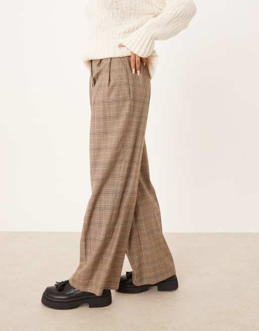 Pantalones marrón oscuro a cuadros con pinzas de mezcla de lana de GANT, 2 de 5